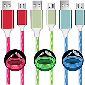 lot 4735 image: c typeUSB Cable LED Visible Flowing Lighting Up Fast Charging Cord 3 Pack 3FT for Samsung, LG, Motorola and Android Device - Easy to Find Power Cord Great for Car, Night & More (BlueRedGreen