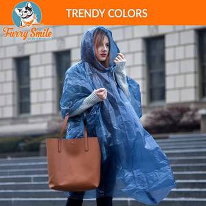 lot 4739 image: 5Disposable Rain Ponchos, Adults Emergency Waterproof Raincoat with Hood for Camping, Hiking, Sport or Outdoors, 5