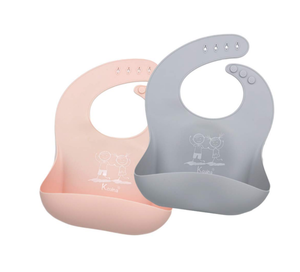 lot 4744 image: PinkGray Silicone Baby Bibs Set, Pack of 2��Adjustable Feeding Bibs��Easy to Clean Waterproof Dinner Aprons for Children��Features Food Catching Pouc