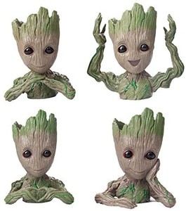 lot 4756 image: Flowerpot Treeman Baby Groot Succulent Planter Cute Green Plants Flower Pot Guardians of The Galaxy(4 Packs in 1 Box