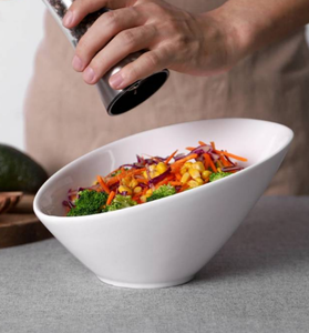 lot 4757 image: Ceramic Angled Serving Salad Bowls Set of 2 - 26 Oz White
