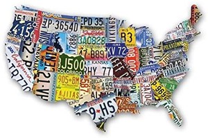 lot 4758 image: USA License Plate Map 1000 Piece Jigsaw Puzzle in the Shape of the US - varies from stock photo