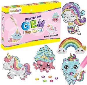 lot 7651 image: Gem Diamond Painting Kits for Kids Ages 6-12 - Make Your Own GEM Keychains - 5D Diamond Painting and Crafts Art for Girls Kids Toddler Pink design will very see pics Great for Christmas