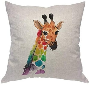 lot 7664 image: Moslion Giraffe Pillow Home Decorative Throw Pillow Cover Case Giraffe Watercolor Square Cushion Cover Standard Pillow Cases for Men Women Boys Sofa Bedroom Livingroom 18x18,Multi 4 pack see additional pics