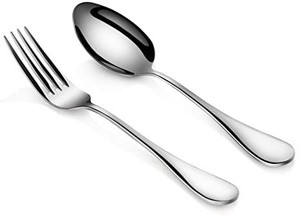 lot 7667 image: Stainless Steel Table Serving Spoons and Forks Set, Set of 2 Silver