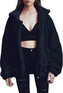 lot 7702 image: Womens Sherpa Jacket Casual Lapel Fleece Fuzzy Faux Shearling Zipper Teddy Coat Oversized Outwear bonis this has a hood size M