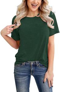 lot 7703 image: Minthunter Womens Casual Crew Neck T-Shirt Short Sleeve Melange Tee Basic Top  solid green 2XL