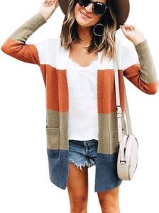 lot 7706 image: Womens Cardigan Color Block Striped Draped Kimono Cardigans Long Sleeve Open Front Casual Knit Sweaters  colors very size XL