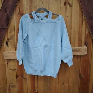 lot 7720 image: LIGHT BLUE SWEATER WITH CUT AWAY NECK LINE SIZE S