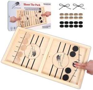 lot 7737 image: Fast Sling Puck Game Large Size - Wooden Hockey Board Game - Desktop Battle Sling Hockey - Funny Family Home Games - Kids and Adult Ice Hockey - Wood Table Top Slingshot - Test Your Speed great family fun