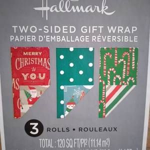 lot 7742 image: Hallmark Reversible Christmas Wrapping Paper Bundle, Candy Canes Pack Of 3, 120