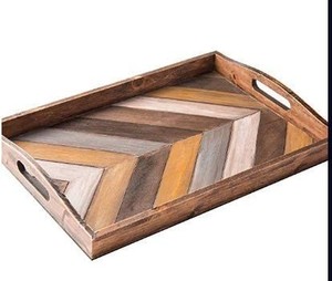 lot 7805 image: Emerald Emblem 1-piece Rustic Wood Ottoman Serving Tray, 16 x 12in
