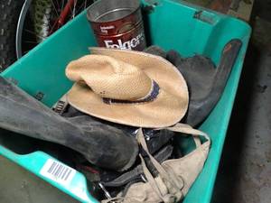 lot 1080 image: Boots - Hat and Horse Bridle