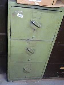 lot 1342 image: Thick Walled and Heavy  Fire Resistant Metal File Cabinet