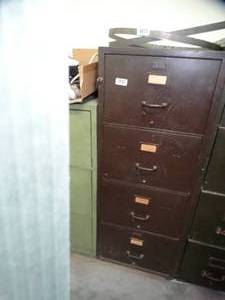 lot 1343 image: Thick Walled and Heavy  Fire Resistant Metal File Cabinet