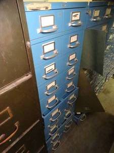 lot 1346 image: Blue Cole Small Parts Metal File Cabinet