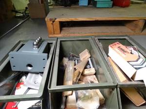 lot 1355 image: Lot of 3 Metal Bins with Tools and Misc Parts