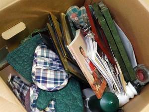 lot 1194 image: Large Box of Home Decor - Some Framed Prints - Candles and Misc