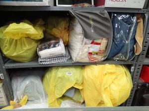 lot 1422 image: Large Lot  2 upper Shelves Full of Bedding and Linens