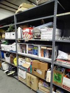 lot 1443 image: 4ft x 7ft x 2Ft Metal Shelves  Contents NOT Included  Bring Tools - Bolted Together   Can Only Pick up Last Day of Load Out