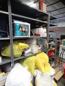 lot 1445 image: 4ft x 7ft x 2Ft Metal Shelves  Contents NOT Included  Bring Tools - Bolted Together   Can Only Pick up Last Day of Load Out