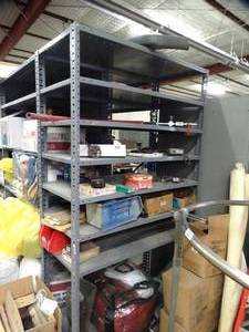 lot 1446 image: 4ft x 7ft x 2Ft Metal Shelves  Contents NOT Included  Bring Tools - Bolted Together   Can Only Pick up Last Day of Load Out