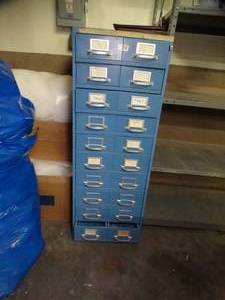 lot 1557 image: Blue Metal File Cabinet - Parts - Craft - Tool Storage