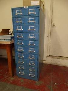 lot 1674 image: Blue Metal Parts Cabinet