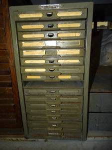 lot 1332 image: Metal Multi Drawer File Cards Cabinet