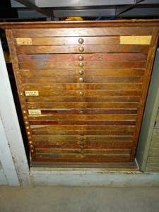 lot 1333 image: Multi-Drawer Small Wood Cabinet  For Type-set Lettering