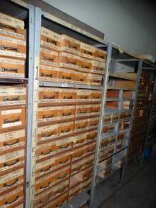 lot 1032 image: 7ft Tall Metal Shelf with wood Drawers