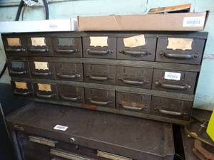 lot 29483 image: Small Metal Parts Cabinet w Contents