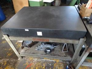 lot 9 image: Large Inspection Table 3ft x 4ft x 6 inches thick w Cast Iron Legs  Supports