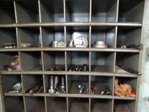 lot 29546 image: Contents of Metal Cabinet  Shop Tools and Accessories - See Photos