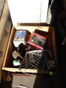 lot 29664 image: Pallet tub w Contents  Electric fence units  Misc tools