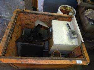 lot 29701 image: Wheeled Metal Bin w Contents