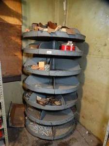 lot 29741 image: Antique hardware store Spinning nutbolt Rack With Contents