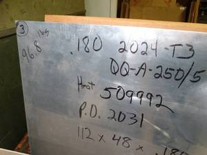 lot 29704 image: 97 Lbs  .180 2024 T3 Alum 112 x 48