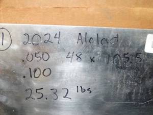 lot 29855 image: One Sheet - 2024 aluminum - .050 x 48 x 105 x .1  25 LBS