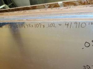 lot 29850 image: One Sheet - 7075 aluminum - .080 x 48 x 107 x .10    42 LBS