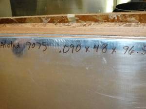 lot 29852 image: One Sheet - 7075 aluminum  -  .090 x 48 x 96  42 Lbs
