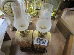 lot 1699 image: Miniature matching covered wagon oil lamps
