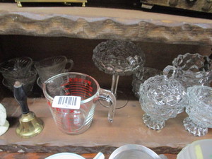 lot 1742 image: Assorted glass items and brass bell