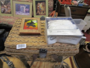 lot 1759 image: Wall Art, Ring bearer pillow and picnic basket