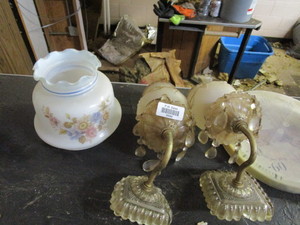 lot 25942 image: 2 antique wall sconces and oil lamp globe