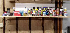 lot 28033 image: 6 ft Long Shelf Full of Miscellaneous Car Care Items & Other Items