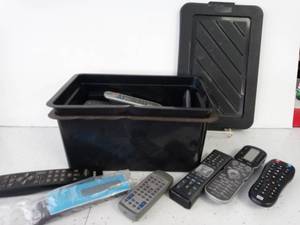 lot 28049 image: Small Tote wLid Full of Remote Controls