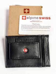 lot 28062 image: New AlpineSwiss Mens Leather Magnetic Money Clip Wallet - Slim ID Card Case  Bonus Leather Magnetic Money Clip