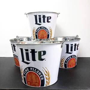 lot 28080 image: Lot of 4 Miller Lite Metal Buckets wHandles - 7 H x 9.5