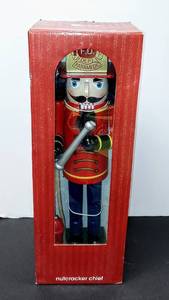 lot 28093 image: NIB Decorative Wood FiremanParamedic 20 Nutcracker wFire Hydrant & Hose from JCPenney Home Collection